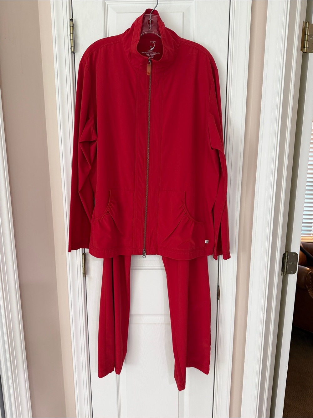 Zenergy by Chico’s Women's Red Zip-Front Pantsuit - Classic Active Set, Size 3